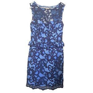 Lilly Pulitzer 10 Blue "Kiri" Floral Lace Peplum Sleeveless Sheath Open Back